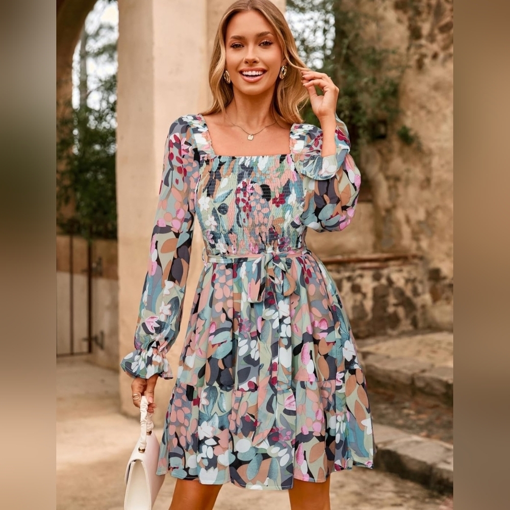 Floral Chiffon Smocked Dress